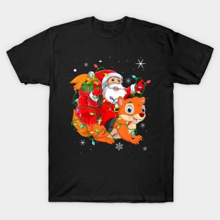 Santa Riding Squirrel Christmas Lights Xmas T-Shirt